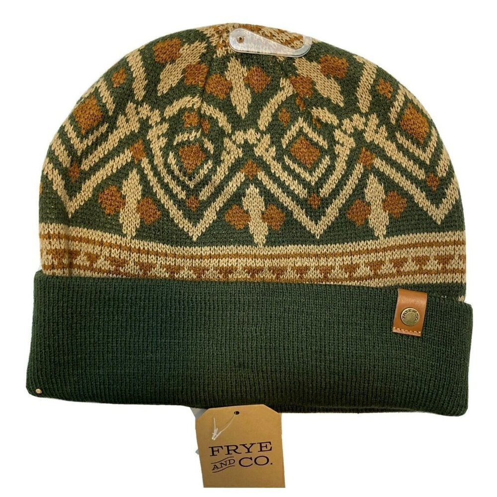 Frye & Co NWT Southwest Jacquard Beanie w/ Cuff Evergreen‎ Rust Tan Hat-OSFM